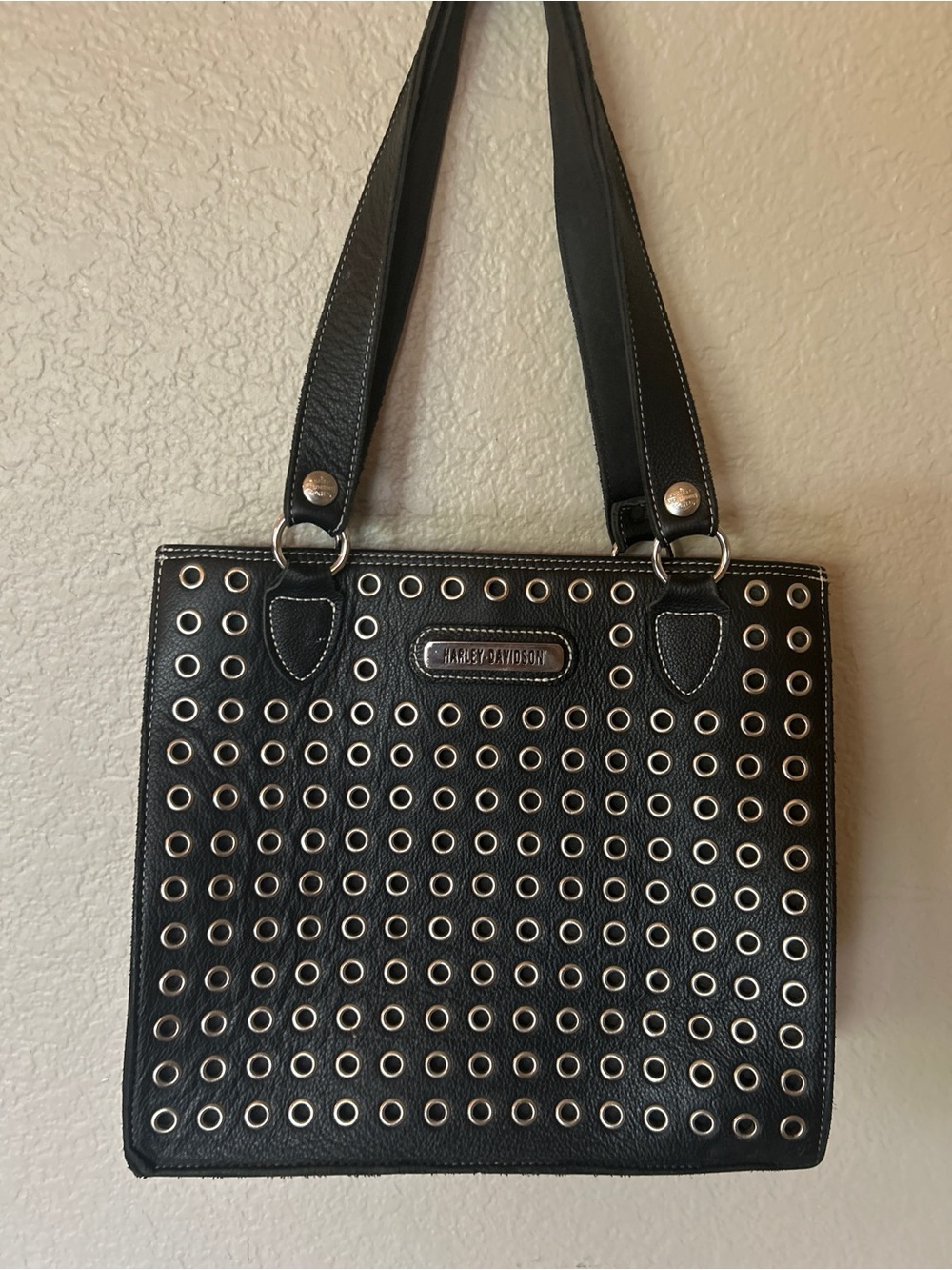 Rare Harley-Davidson Studded Silver Grommet Leather Shoulder Bag